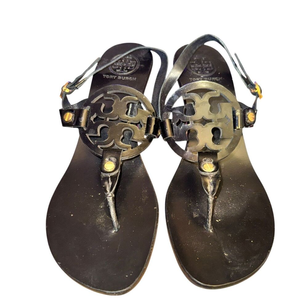 Tory Burch Holly Sandals Women's Size 7.5 M Black Patent Leather Slingback